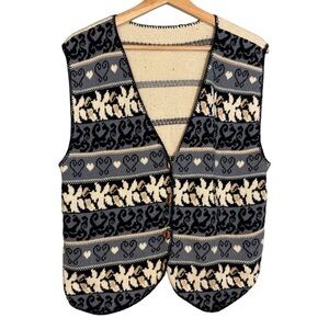 Vintage Women's Knit Blue White Stripe Heart Cottagecore Vest